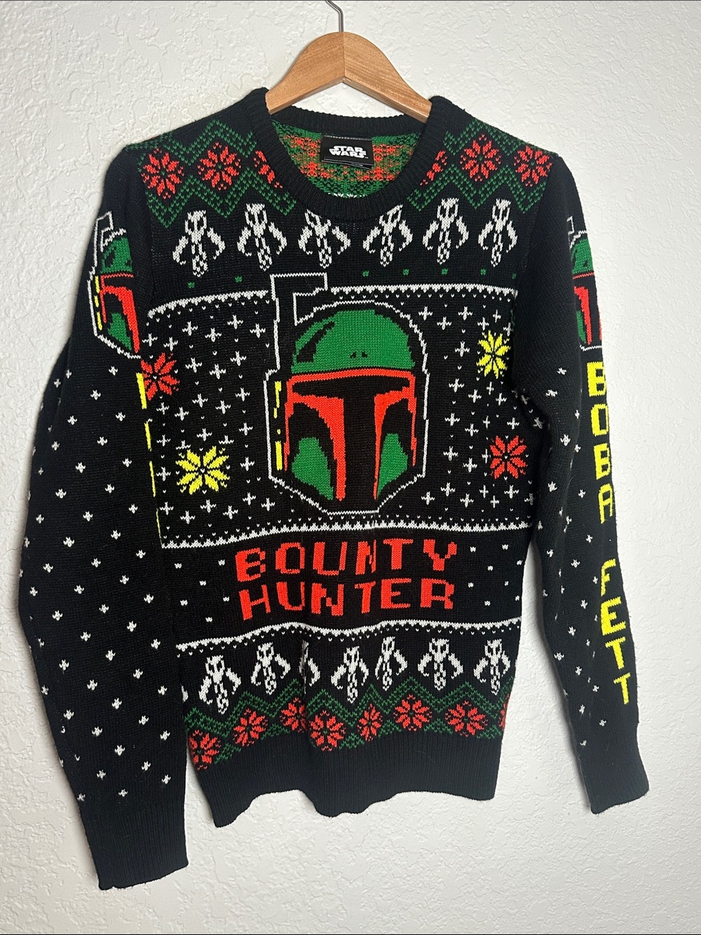 Star Wars Boba Fett Black Bounty Hunter Knit Sweater Ugly Christmas Darth Vader